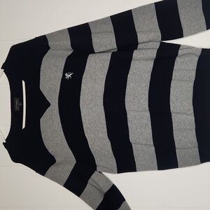 Y2K Express men's blue gray striped v-neck pullover knit sweater large